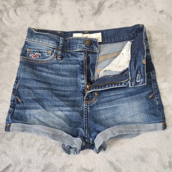 Y2k Hollister Denim Shorts Women 0 High Rise Dark Wash Beachy Surf Summer Casual - Picture 2 of 7